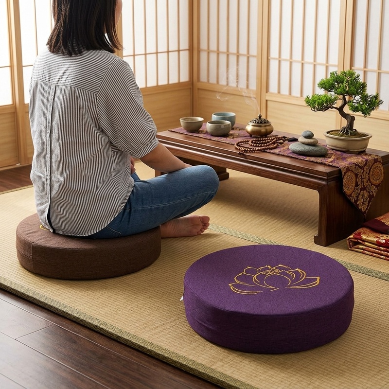 Meditation Cushion Zafu - 40X6CM Round Linen Meditation Cushion, Lotus